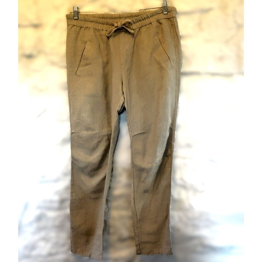 James Perse Linen Soft Drape Utility Pants Taupe Drawstring Coastal Minimalist L